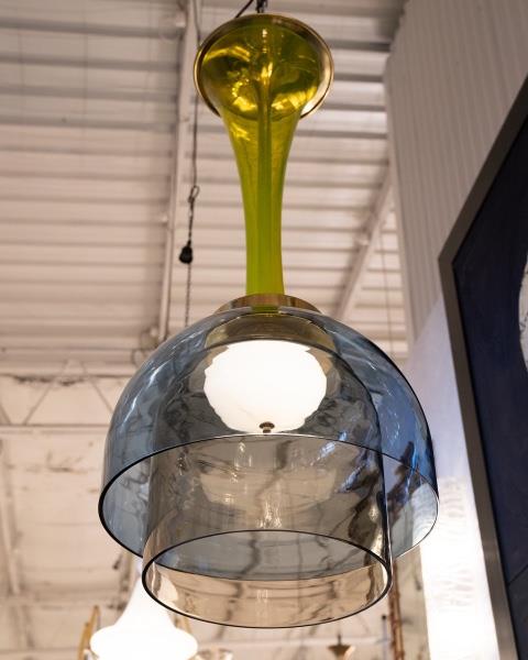 Vistosi Murano glass pendant in lime green and blue-grey