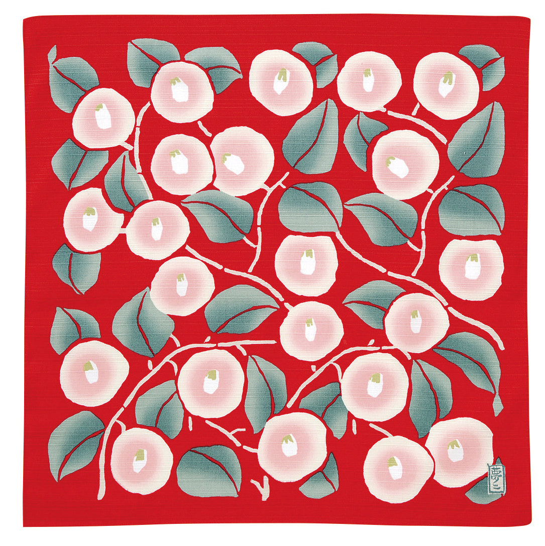Furoshiki: Yumeji Takehisa, Camellia, Red