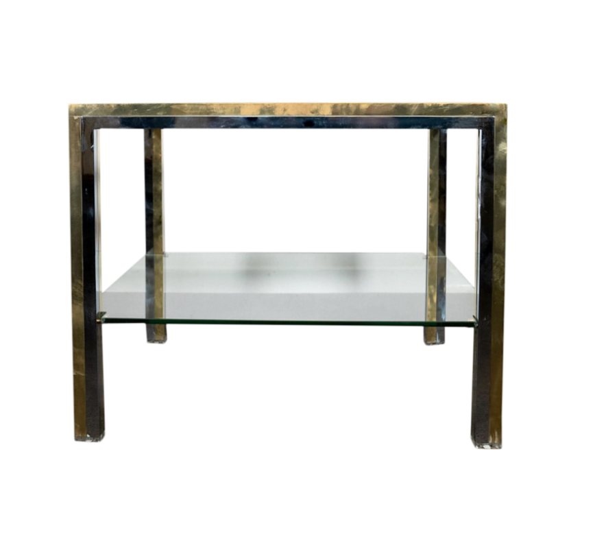 Romeo Rega: Two-Tier Occasional Table in Chrome and Brass, Rome, c.1970s