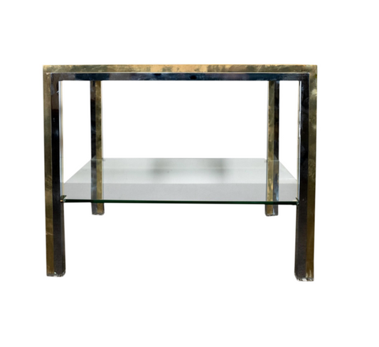 Romeo Rega: Two-Tier Occasional Table in Chrome and Brass, Rome, c.1970s