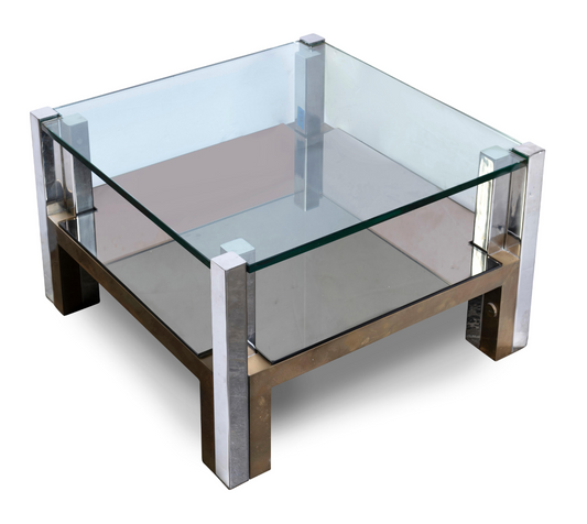 Romeo Rega: Two-Tier Side Table in Chrome and Brass, Rome, c.1970s