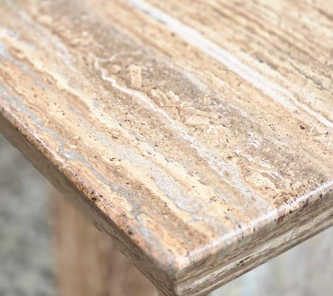 Pair of Italian Travertine Pedestal Side Tables: Mid-Century