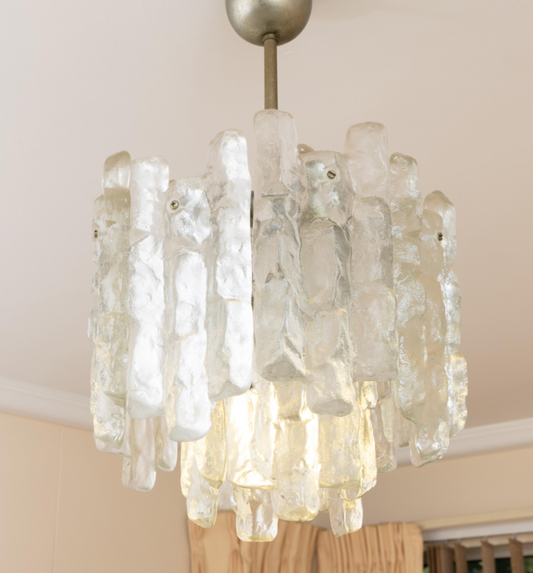 J.T. Kalmar Ice Pole chandelier with Murano glass, Vienna, c.1960s
