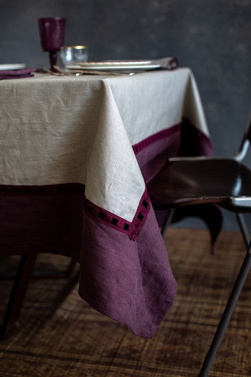 Riviera tablecloth - Sabbia-Bordeaux-Pruno